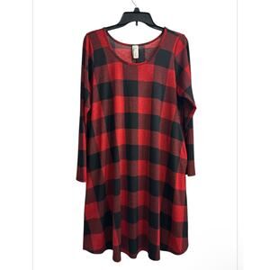 Now N Forever Red Buffalo Plaid Liquid Knit Tunic Dress Pockets Size Medium
